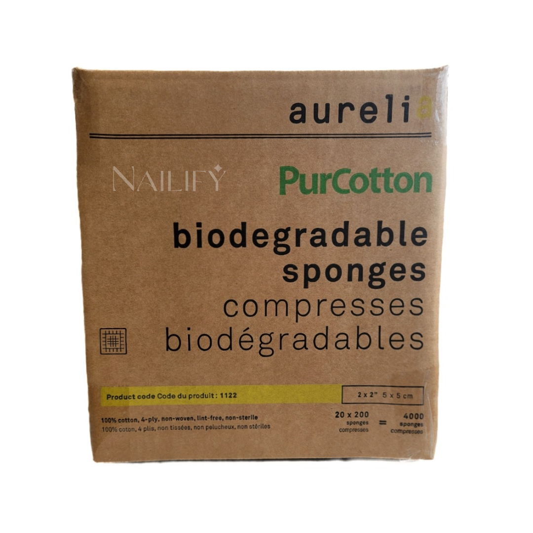 LINGETTES PUR COTON 2" X 2" BIODÉGRADABLES - COTTON NAIL WIPES - AURELIA