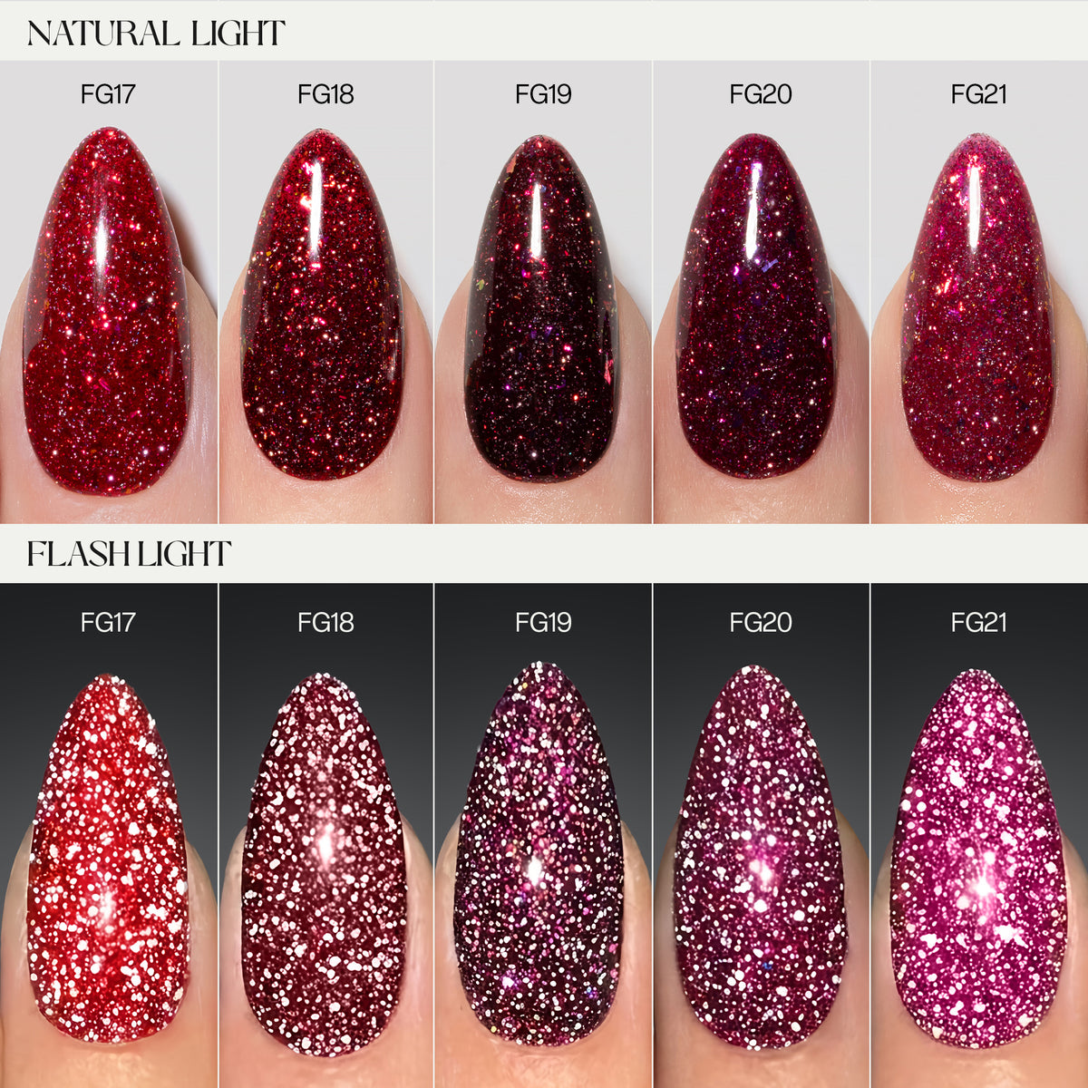 ENSEMBLE FLASH GLITTER ENIGMATIC | 5 TONS DE ROUGE - VERNIS GEL - APRÉS NAIL
