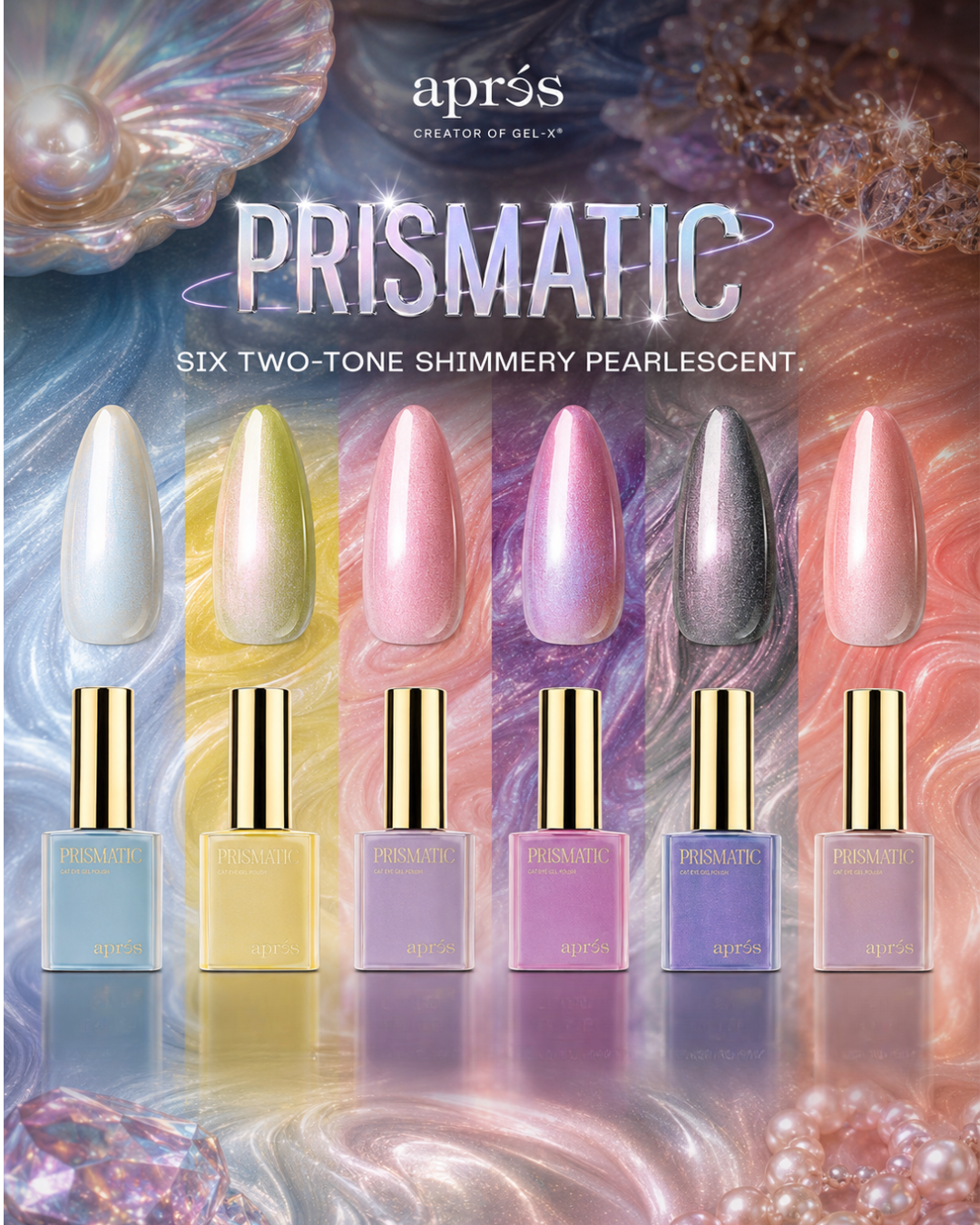 ENSEMBLE PEARLESCENT PRISMATIC | 6 COULEURS - VERNIS GEL - APRÉS NAIL