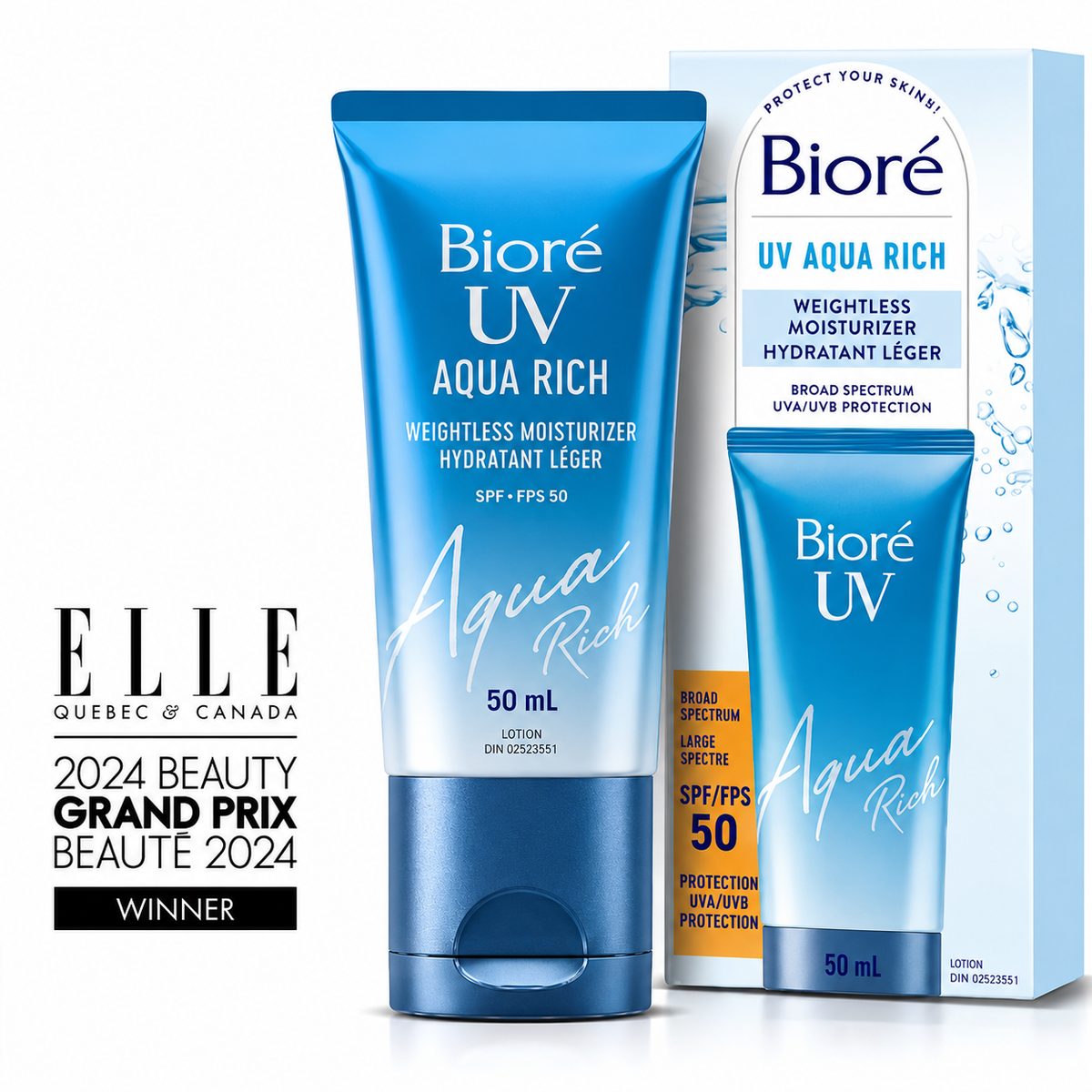 Hydratant Léger Bioré UV Aqua Rich avec FPS 50 (50 mL)